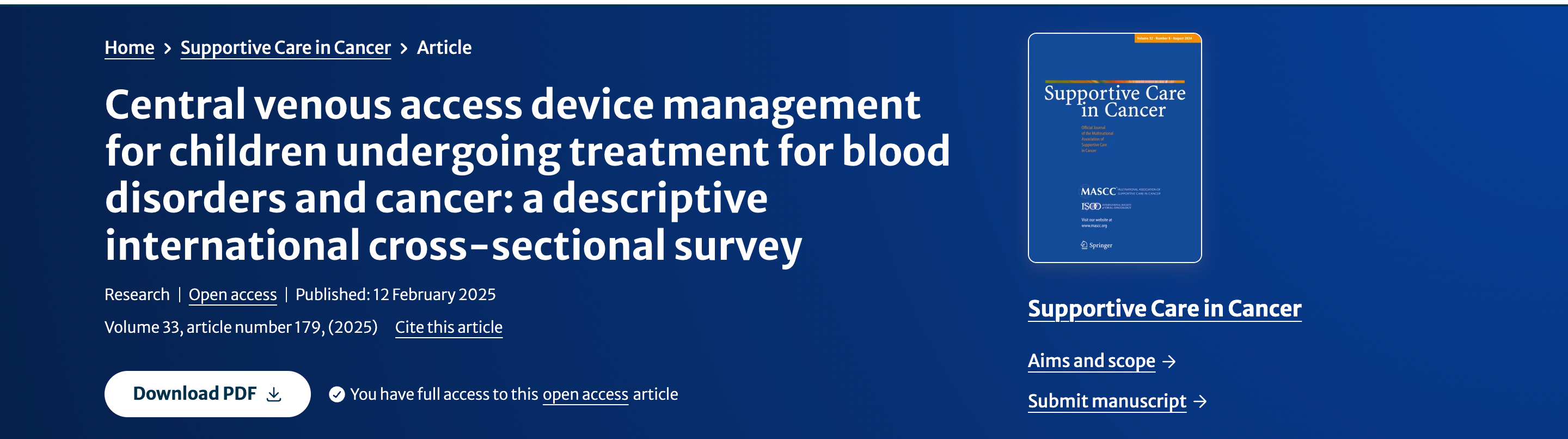 Global Survey Reveals Wide Variation in Pediatric CVAD Management Global Survey Reveals Wide Variation in Pediatric CVAD Management